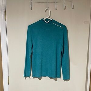 NWOT Chico's Teal Button-Shoulder Long Sleeve Mock Neck Sweater Size Medium (1)